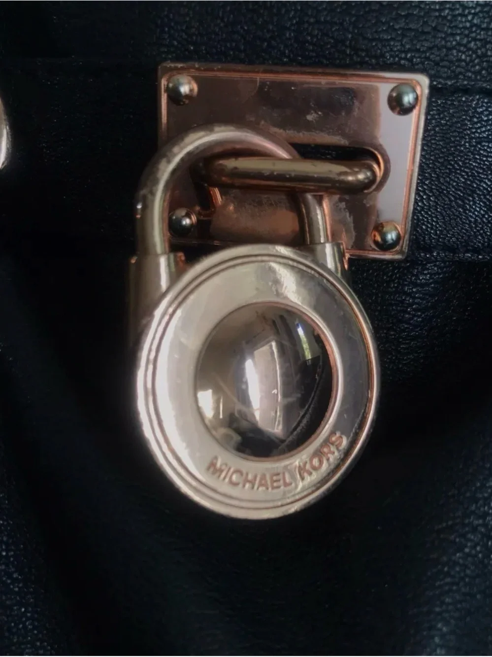 Michael Kors Black Hamilton Leather medium Satchal Tote with Rose Gold hardware